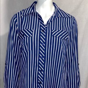 Navy Blue Striped Button Down Shirt